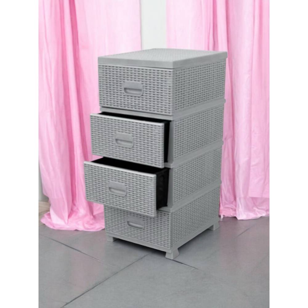 Dulap plastic 4 sertare ratan Gri 47x38x92cm - organizare